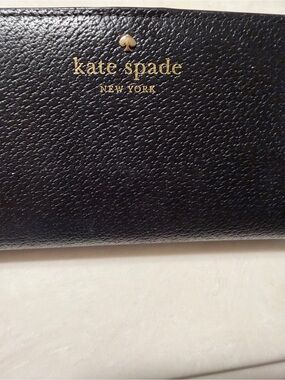 Kate Spade Black Leather Wallet with Gold Logo and Spade